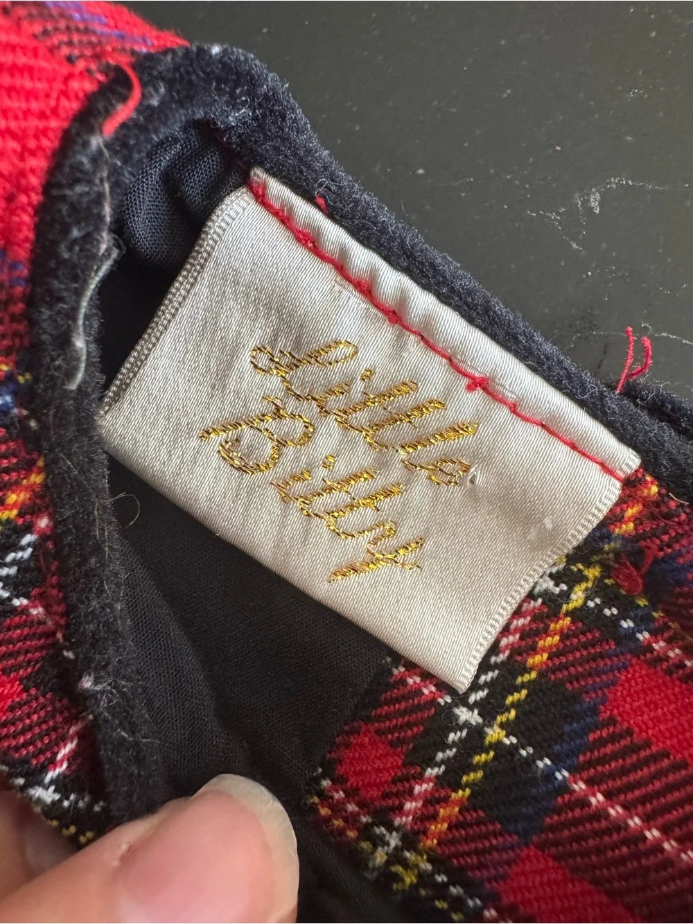 Red Plaid Girls' Holiday Dress‎ with Black Floral Detail